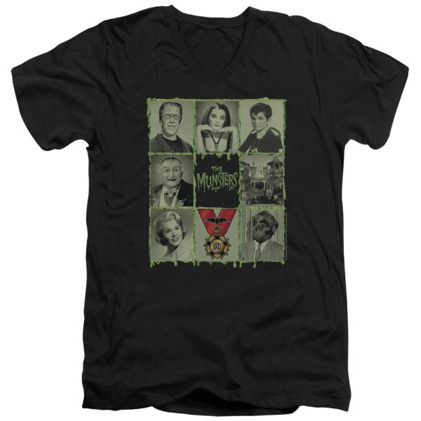 MUNSTERS : BLOCKS S\S ADULT V NECK T-SHIRT 30\1 Black 2X For Discount