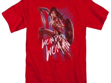 WONDER WOMAN MOVIE : AMERICAN HERO S\S ADULT 100% COTTON 18\1 T-SHIRT Red 2X Hot on Sale