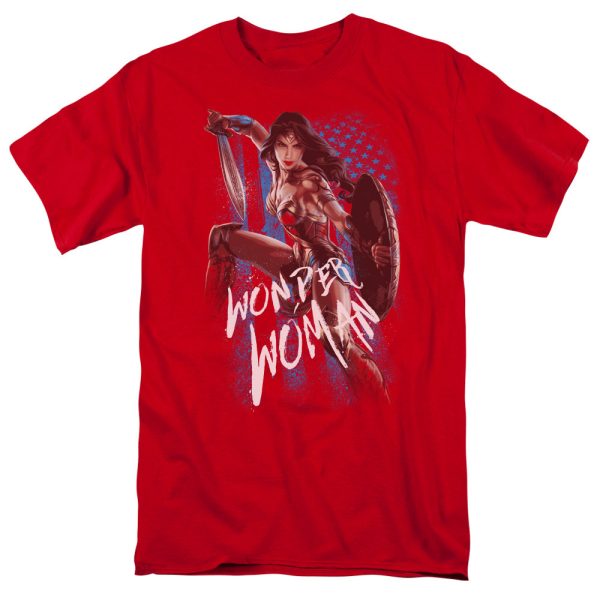 WONDER WOMAN MOVIE : AMERICAN HERO S\S ADULT 100% COTTON 18\1 T-SHIRT Red 2X Hot on Sale