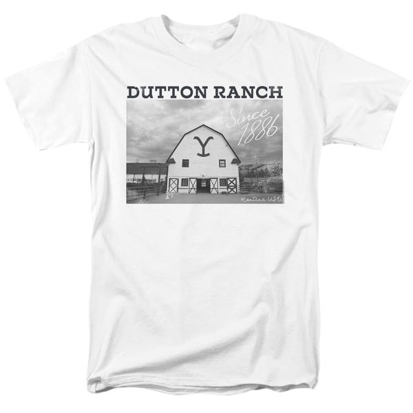 YELLOWSTONE : DUTTON BARN S\S ADULT 100% COTTON 18\1 T-SHIRT White MD For Cheap