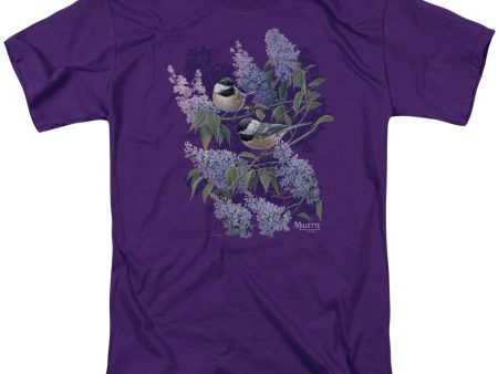 WILD WINGS : CHICKADEES AND LILACS S\S ADULT 100% COTTON 18\1 T-SHIRT Purple SM For Discount