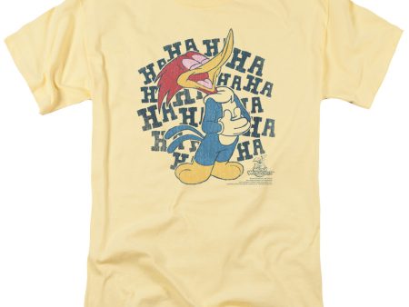 WOODY WOODPECKER : LAUGH IT UP S\S ADULT 100% COTTON 18\1 T-SHIRT BANANA SM Online Sale