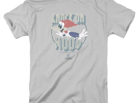 WOODY WOODPECKER : KNOCK ON WOOD S\S ADULT 100% COTTON 18\1 T-SHIRT SILVER SM Online Sale