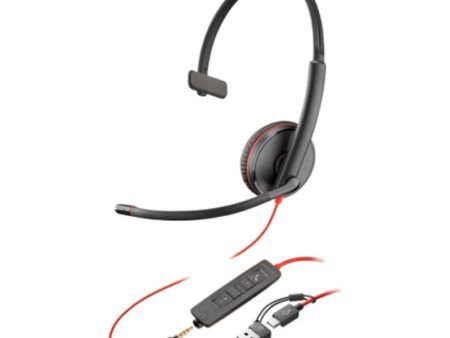 HP Poly Blackwire 5210 Monaural USB-C Headset +3.5mm Plug +USB-C A Adapter (207577-201) Online now